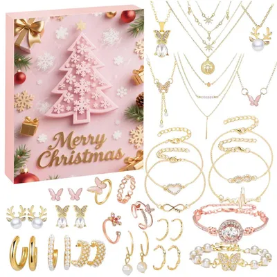 Produktbild von Schmuck Adventskalender 2026 Frauen mit 24 Schmuckstücken: Armbänder, Halsketten, Ohrringe, Ringe
