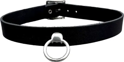 Produktbild von Lederhalsband blank - O-Ring - Choker - Gothic Punk Halsband aus Leder schwarz