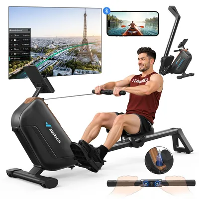 Produktbild von MERACH magnetisches Rudergerät – leise, 16 Stufen, LCD-Display & Bluetooth-App, verstellbare Tablet-Halterung, 160 kg, vertikal klappbar