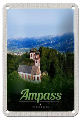 Produktbild von Blechschild Reise 12x18cm Ampass Österreich Kirche im Wald Natur Schild