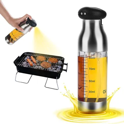 Produktbild von Olivenöl-Sprühflasche - 2-in-1 Olivenöl-Sprühflasche - 180 ml - Edelstahl-Deluxe-Ölflasche - für Olivenöl und Essig – Für Grillen, Küche & Backen