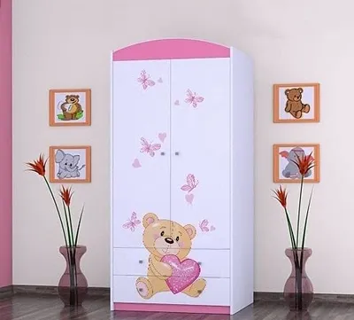 Image de BDW Armoire, 2 portes, 2 tiroirs, penderie, 180x90 cm, rose