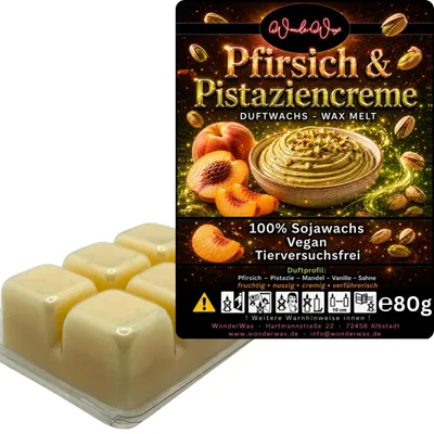 Produktbild von WonderWax Duftwachs Wax Melts für Duftlampe, 6 Würfel Duftmelt Wachsmelt Sojawachs Duftwachs Würfel für Raumdüfte, Wachs Duftöl Winter Indoor Schmelzen für Aromalampe Pfirsich & Pistaziencreme