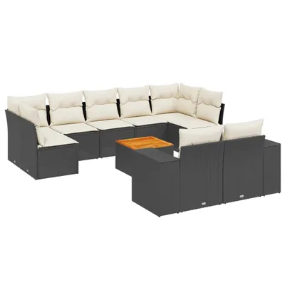 Produktbild von vidaXL 10-tlg. Garten-Sofagarnitur mit Kissen Schwarz Poly Rattan