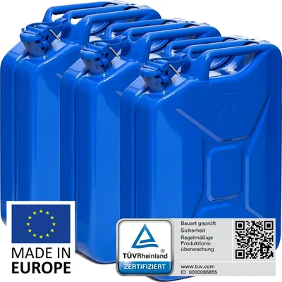 Produktbild von BW® Kraftstoffkanister Metall Benzinkanister 3x 20 Liter - Blau RAL 5005 - UN-Zulassung - Hergestellt in Europa