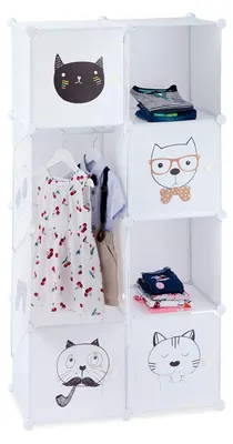 Immagine prodotto di TRANKIELO® - Armadio per bambini con 7 scomparti e asta appendiabiti – Sistema di stoccaggio modulare per bambini – Bianco