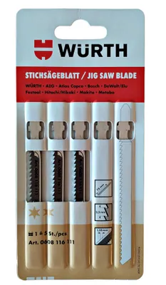 Produktbild von WÜRTH Stichsägeblätter Holz Reverse 75 mm 5er Set T-Schaft für Laminat PVC