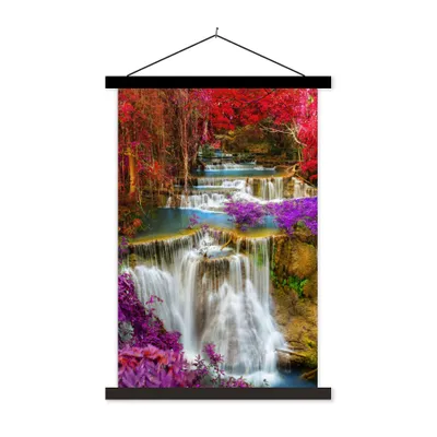 Produktbild von MuchoWow® Textilposter Wasserfall - Rosa - Bäume 40x60 cm mit schwarzem Rahmen - Wanddekorationen