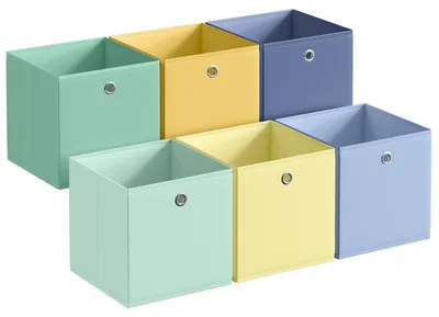Produktbild von SONGMICS Aufbewahrungsbox, 6er Set, Ordnungsboxen, geruchsneutral, Faltbox, 33 x 33 x 33 cm, Stoffbox, für Würfelregal, Organizer bunt, KI-generiertes Bild