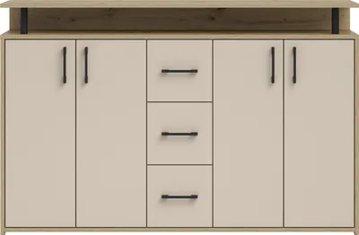 Produktbild von Highboard DRIFT, Artisan Holznachbildung, Kaschmir/Schwarz, 4 Türen, 3 Schubkästen