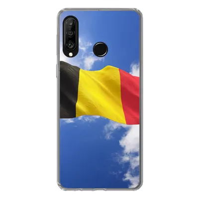 Produktbild von MuchoWow® Handyhülle Schutzhülle Hülle für Huawei P30 Lite Die Flagge Belgiens weht am Himmel Silikon Softcase Handy Hülle - Handyhülle