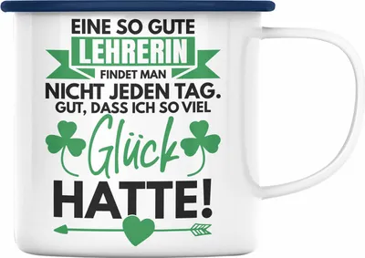 Produktbild von Trendation - Lehrerin Abschiedsgeschenk Emaille Tasse Geschenk zum Abschied Klassenlehrerin Beste Lehrerin Geschenkidee (Blau)