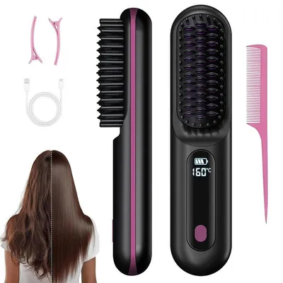 Produktbild von Elektrische Haarbürste, Styling Bürste für kurze Haare, Keramikborsten, Anti-Verwirrung, Volumenbürste Pixie Bob Pony, ergonomisch Schwarz