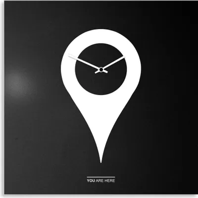 Immagine prodotto di Orologio da parete decorativo moderno, quadrato, 50x50 cm, «You Are Here» - Nero - Bianco