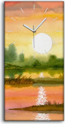 Produktbild von Wandbild Leinwand Bilder mit Uhr Kunstdruck 30x60 Gemälde Aquarelle Baum Sonne - weiße Hände