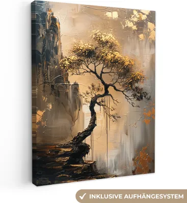 Obrázek produktu pro OneMillionCanvasses® - Obraz na plátně - Strom - Zlatý - Krajina - barevný, nástěnný obraz, nástěnné dekorace obrazy obývací pokoj, 60x80cm
