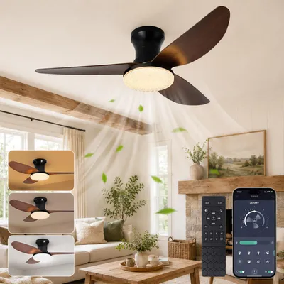 Produktbild von 100cm Deckenventilator mit Beleuchtung DC Motor 3 Lichtfarben Dimmbar 6 Stufen Fernbedienung APP Steuerung