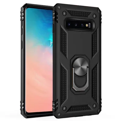 Obrázek produktu pro Galaxy S10 Pouzdro s Kroužkem, Dvouvrstvé Tvrdé PC TPU, Nárazuvzdorné Pouzdro s Stojánku pro Samsung Galaxy S10 černé