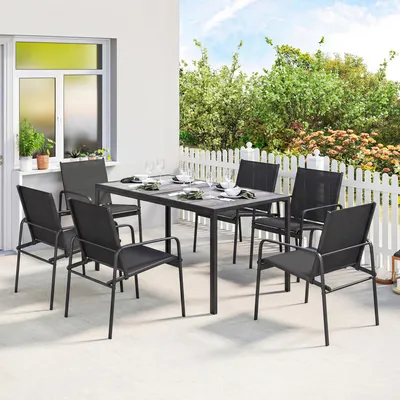 Produktbild von Gartenmöbelsetsitzgruppe150X80Cmtischmit6Atmungsaktivenstühlenholzoptikstahlrahmenschwarz