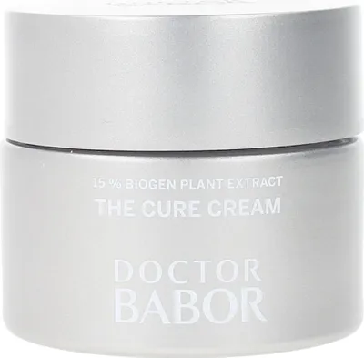 A silver jar of Babor The Cure Cream is shown against a white background.