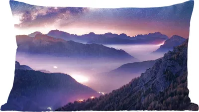 Produktbild von MuchoWow® Zierkissen Sofakissen Wohnzimmer Dekokissen 50x30 cm Berge - Sternenhimmel - Nebel - Wohnzimmerdekoration - Polster mit Photo