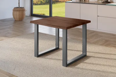 Produktbild von Esstisch Baumkante Holz-Optik Nussbaum 80 x 80 U-Gestell schwarz JULIUS