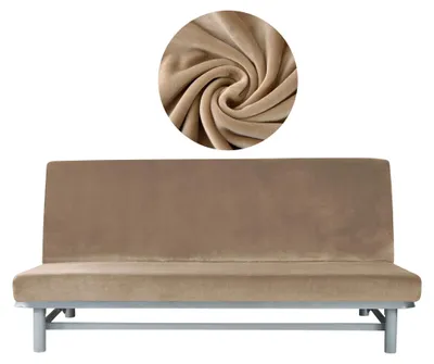 Produktbild von Elastischer Velours-Bezug für Schlafsofa / Couch 190–210 cm in Beige – Schonbezug