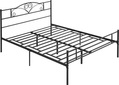 Image de Cadre de lit en métal - Lit double 150 x 200 cm - Avec tête de lit - Hauteur 31 cm - Sans espace de rangement - A monter soi-même