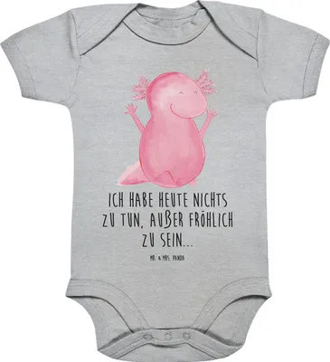 Produktbild von Mr. & Mrs. Panda Babystrampler Axolotl Hurra 12. - 18. Monat - Heather Grey - Geschenk, Freude, Schwanzlurch, Spaß, Kurzarmbody, Strampler Baby, Einteiler, overall