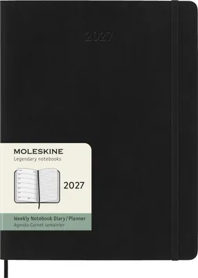 Produktbild von Moleskine Wochenkalender für 12 Monate, 2027, Format XL, 1 Woche = 1 Seite, rechte Seite mit Linien, weiche Einband, schwarz