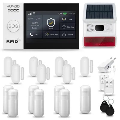 Immagine prodotto di HUXGO HXA007 Sistema di allarme casa WiFi + GSM 2G con sirena wireless, sistema di allarme con 7x sensore di movimento e 7x sensore porta-finestra, sistema di allarme per appartamento, casa, garage, Tuya Smartlife App