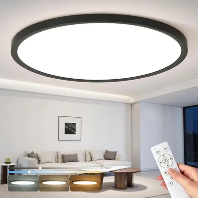 Produktbild von Deckenleuchte Wohnzimmer Dimmbar 56W 5600LM 60 cm | mit Fernbedienung,Nachtlicht & Speicherfunktion, 3000K–6500K, IP44 Wasserfest,Schwarze Deckenlampe für Schlafzimmer, Küche