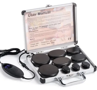 Produktbild von Set für Hot-Stone-Massage mit 12 Basaltsteinen
