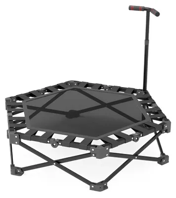 Obrázok produktu pre Skladacie fitness trampolína – mini trampolína – nastaviteľná rukoväť – cvičenie v interiéri – nosnosť 150 kg – pre dospelých a deti – čierna