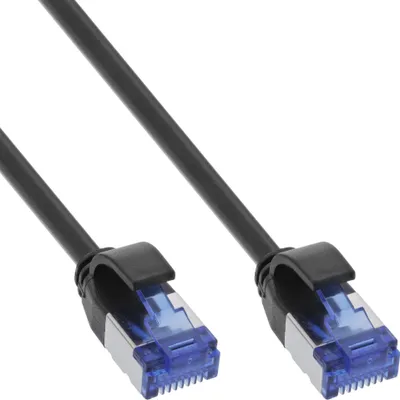 Produktbild von InLine Patchkabel Slim, Cat.6A, S/FTP, TPE (LSZH), PoE, schwarz, 0,3m, 0,3 m, Cat6a, S/FTP (S-STP), RJ-45, RJ-45, Schwarz