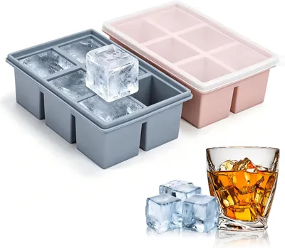 Immagine prodotto di Stampini in silicone per cubetti di ghiaccio - Set da 2 - Stampini in silicone di grandi dimensioni con coperchio - 5 cm - Adatti per whisky e cocktail