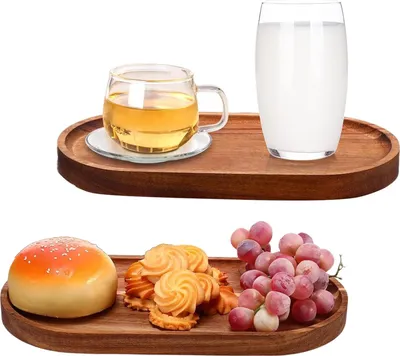 Produktbild von Ovale Akazienholz-Servierplatte - dekorativ - 2 Stück - 19 cm
