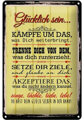 Produktbild von Blechschild Spruch 20x30cm Glücklich singe lächle liebe