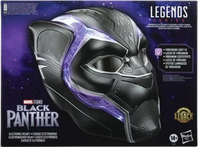 The image shows the retail packaging of a Black Panther electronic helmet.