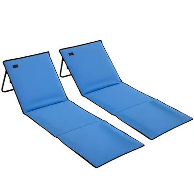 Produktbild von 2-teiliges Set Strandmatte, Strandliege, faltbare Strandliege, verstellbar, mit seitlichen Aufbewahrungstaschen, weich, Maße: 142x51x40 cm, blau.
