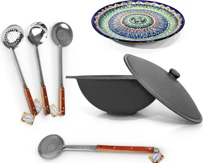Produktbild von Kazan Uzbekisch Gusseisen 16L Schaumlöffel Plov Kochtopf Kasan Ljagan Namangan