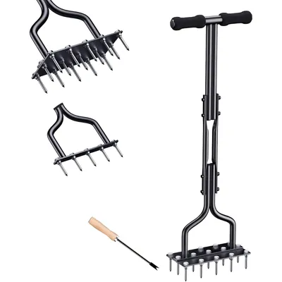 Produktbild von Rasenlüfter Aerifizierer für Rase Belüften Lawn Aerator 2-in-1 Rasenbelüfter Vertikutierer 15 Spikes Belüften mit Gartenwerkzeuge T-Griff Rasenspecht