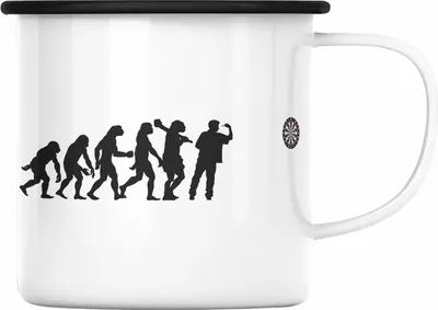 Produktbild von Trendation - Dart Emaille Tasse Dartpfeil Evolution Spruch Männer Dart-Spieler Geschenkidee (Schwarz)