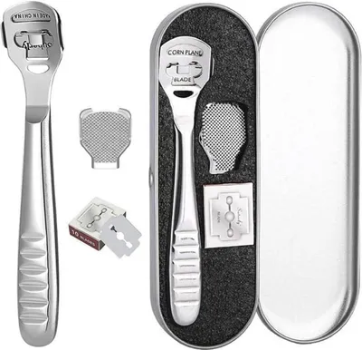 Image de Kit lime à pied en acier inoxydable avec 10 lames de rechange pour pédicure & soins des pieds