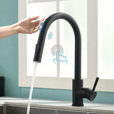 Produktbild von Touch sensor Küchenarmatur mit 2 Modi,herausziehbarer Sprüher, Einhebel-Edelstahl-Bewegungssensor-Wasserhahn für Küchenspüle, gebürstetes Nickel