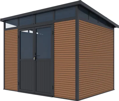 Produktbild von Weide Gartenhaus | Aluminium & WPC | Gerätehaus mit Doppeltür | 278x218x226 cm | Wetterfest in Teak