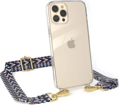 Produktbild von EAZY CASE Handykette - Verstellbarer Trageriemen kompatibel mit Apple iPhone 12 Pro Max, Handykordel mit transparenter Silikon-Hülle, Band in Blau