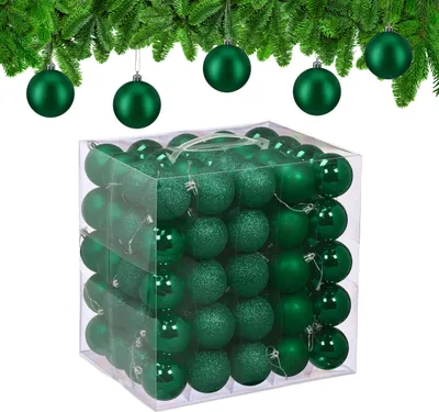Image de Lot de 100 boules de Noël Relaxdays, en plastique, diamètre : 6 cm, décorations rondes pour sapin de Noël, décorations incassables, vert foncé