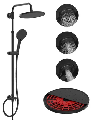 Immagine prodotto di Sistema doccia con autopulizia, soffione rotondo, tubo in acciaio inossidabile, finitura nero opaco, diametro 25 cm