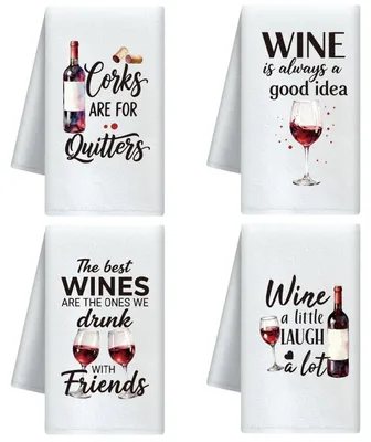 Produktbild von 4er-Set Geschirrtücher mit Weinmotiv 60 x 40 cm weich & saugfähig
